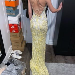 Sherri hill yellow beaded evening gown